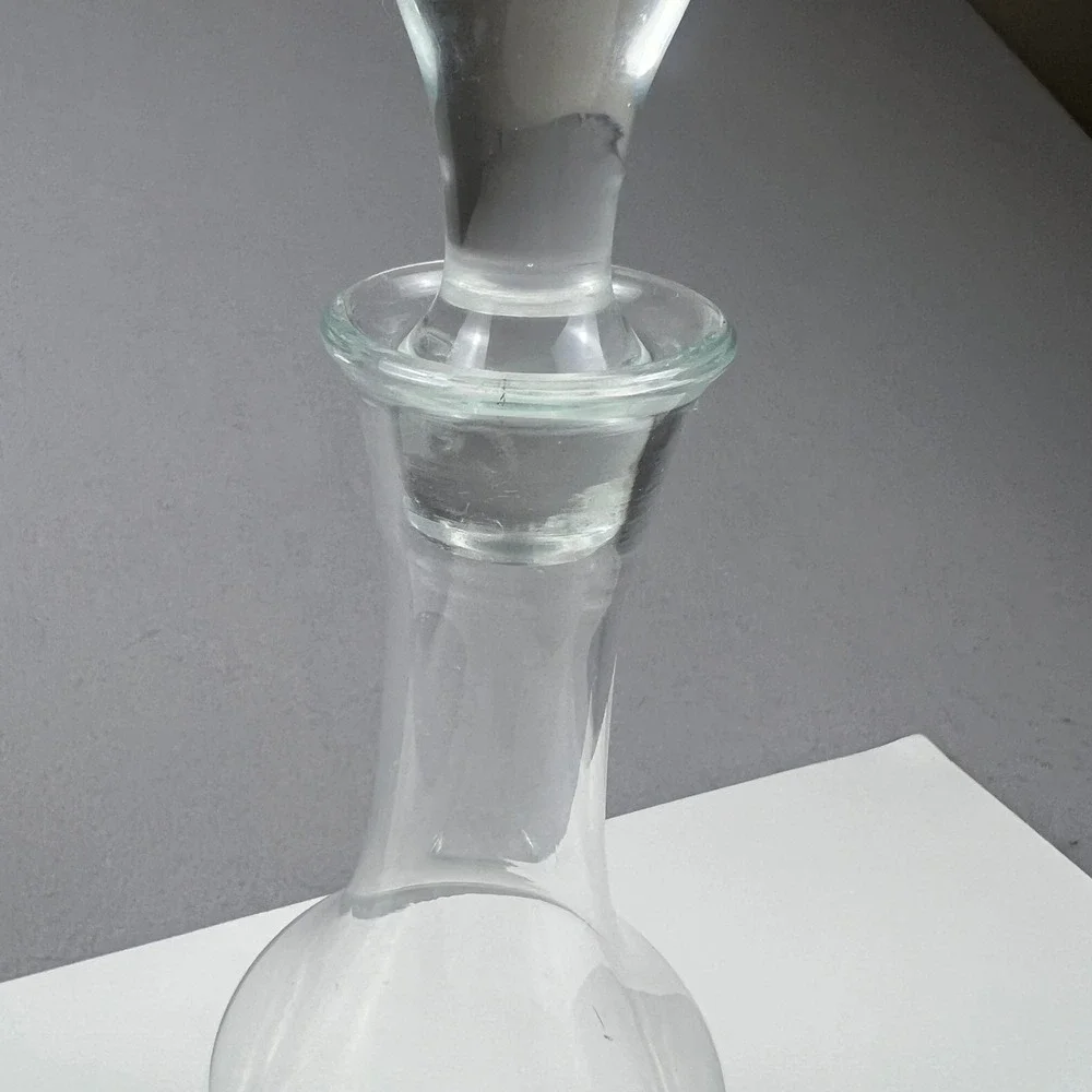 Vintage Glass Decanter 15.75in Elegance Floral Etched Stopper Barware Decor MCM